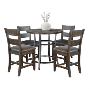 Pemberly Row Solid Mahogany 5-Piece Counter Height Dining Set with Stools