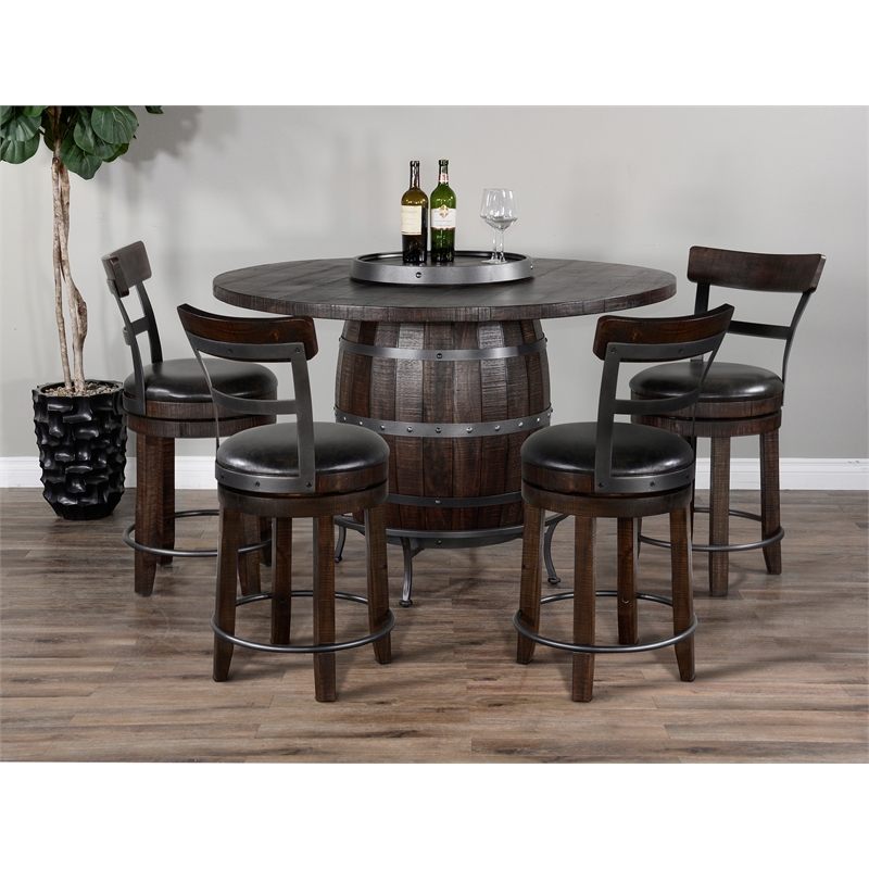 Pemberly Row Round Pub Table Set with Wine Barrel Design and Lazy Susan Storage