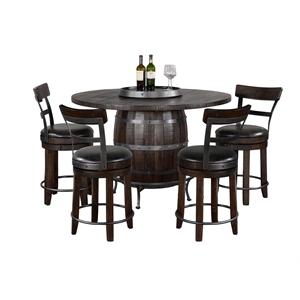 Pemberly Row Round Pub Table Set with Wine Barrel Design and Lazy Susan Storage