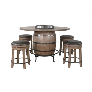 Pemberly Row Round Pub Table Set with Wine Barrel Design and Lazy Susan Storage