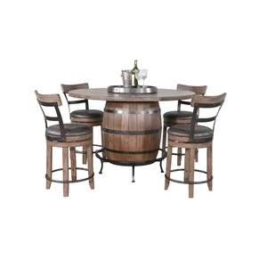 Pemberly Row Round Pub Table Set with Wine Barrel Design and Lazy Susan Storage