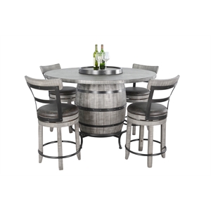 Pemberly Row Round Pub Table Set with Wine Barrel Design and Lazy Susan Storage