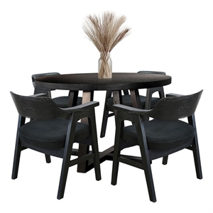 Pemberly Row 5-Piece Round Solid Wood Dining Set with Angled Base in Umbra Black