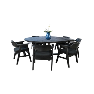 Pemberly Row 7-Piece Large Round Solid Wood Dining Set in Black