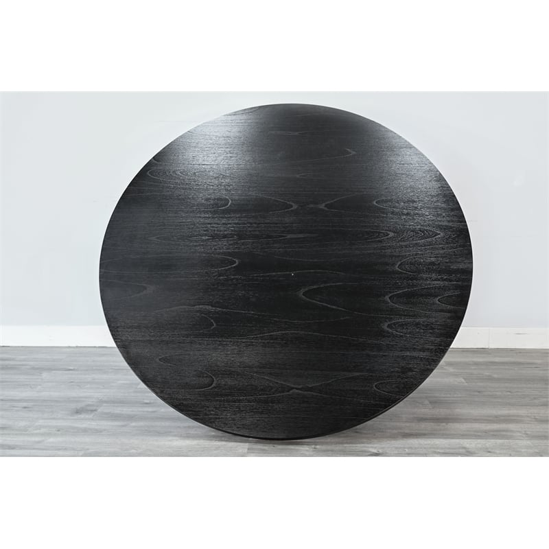Pemberly Row 8-Piece Large Round Solid Wood Dining Set with Lazy Susan in Black