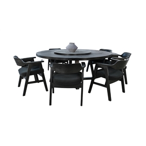 Pemberly Row 8-Piece Large Round Solid Wood Dining Set with Lazy Susan in Black