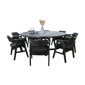 Pemberly Row 9-Piece Large Round Solid Wood Dining Set in Black