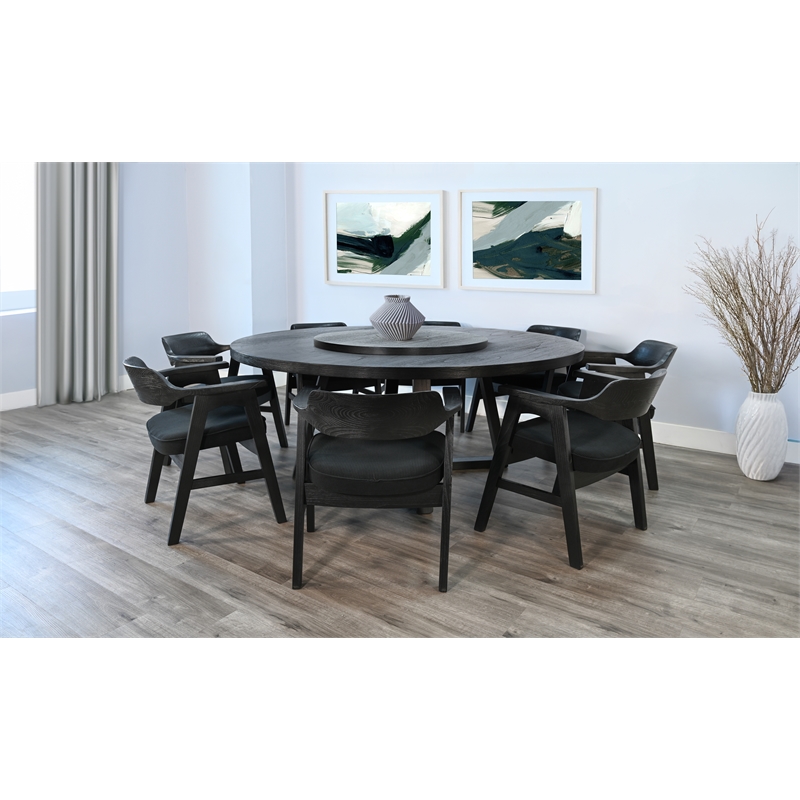 Pemberly Row 10-Piece Large Round Solid Wood Dining Set with Lazy Susan in Black