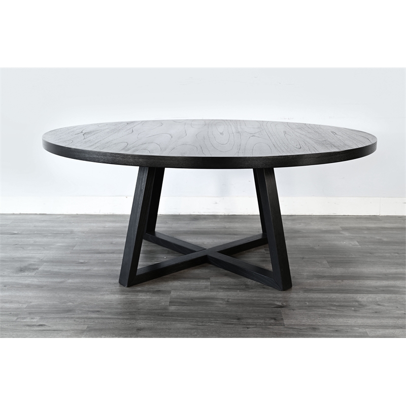 Pemberly Row 10-Piece Large Round Solid Wood Dining Set with Lazy Susan in Black