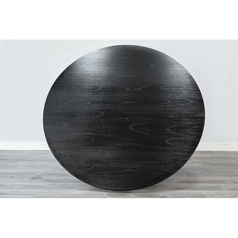 Pemberly Row 10-Piece Large Round Solid Wood Dining Set with Lazy Susan in Black