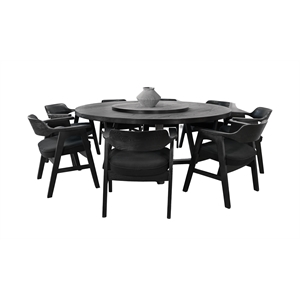 Pemberly Row 10-Piece Large Round Solid Wood Dining Set with Lazy Susan in Black