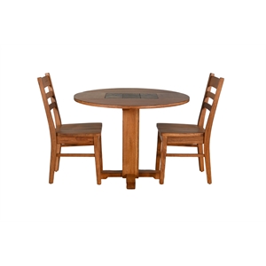 Pemberly Row 3-Piece Drop Leaf Round Dining Set with Natural Slate Inlay