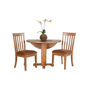 Pemberly Row 3-Piece Drop Leaf Round Dining Set with Slate Inlay