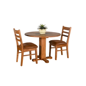 Pemberly Row 3-Piece Drop Leaf Round Dining Set with Natural Slate Top