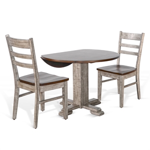 Pemberly Row 3-Piece Drop Leaf Round Mahogany Dining Set with Two-Tone Finish