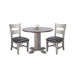 Pemberly Row 3-Piece Mahogany Drop Leaf Round Dining Set with Two-Tone Finish
