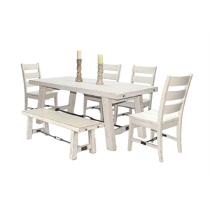 Pemberly Row 6-Piece Rustic Dining Set with Bench and Turnbuckle Stretcher