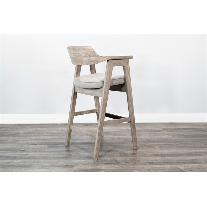 Pemberly Row Bar Stool Set of 2 with Metal Footrest in Natural/Black
