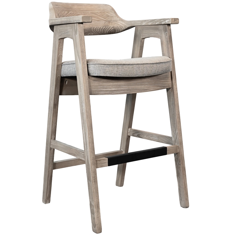 Pemberly Row Bar Stool Set of 2 with Metal Footrest in Natural/Black
