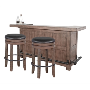 Pemberly Row 80&quot Wood Home Bar Set with Cutting Board and Metal Foot Rail