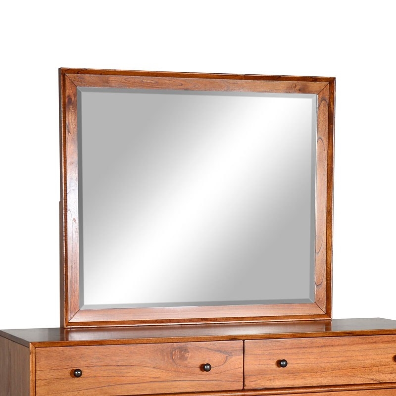 Pemberly Row Mid-Century Solid Wood 6-Drawer Dresser and Mirror Set in Walnut