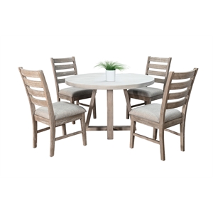 Pemberly Row 60&quot Round Wire-Brushed Mindi Wood Dining Set in Wheat & Light Grey