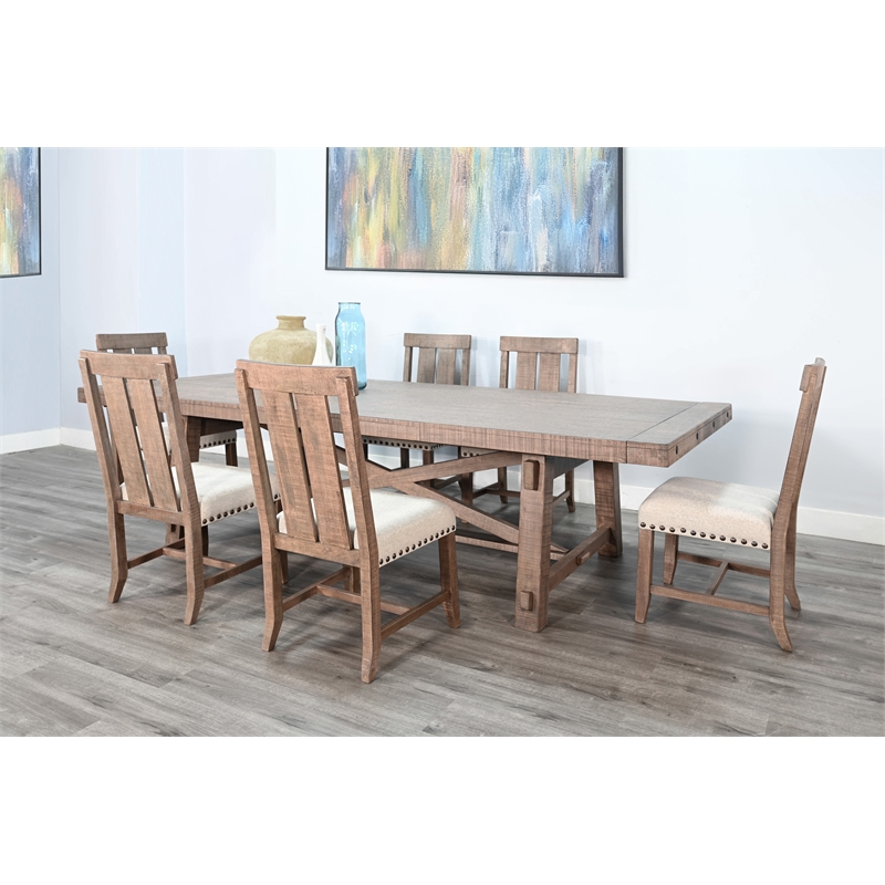 Pemberly Row Farmhouse 7-Piece Wood Extension Dining Set with Cross Base