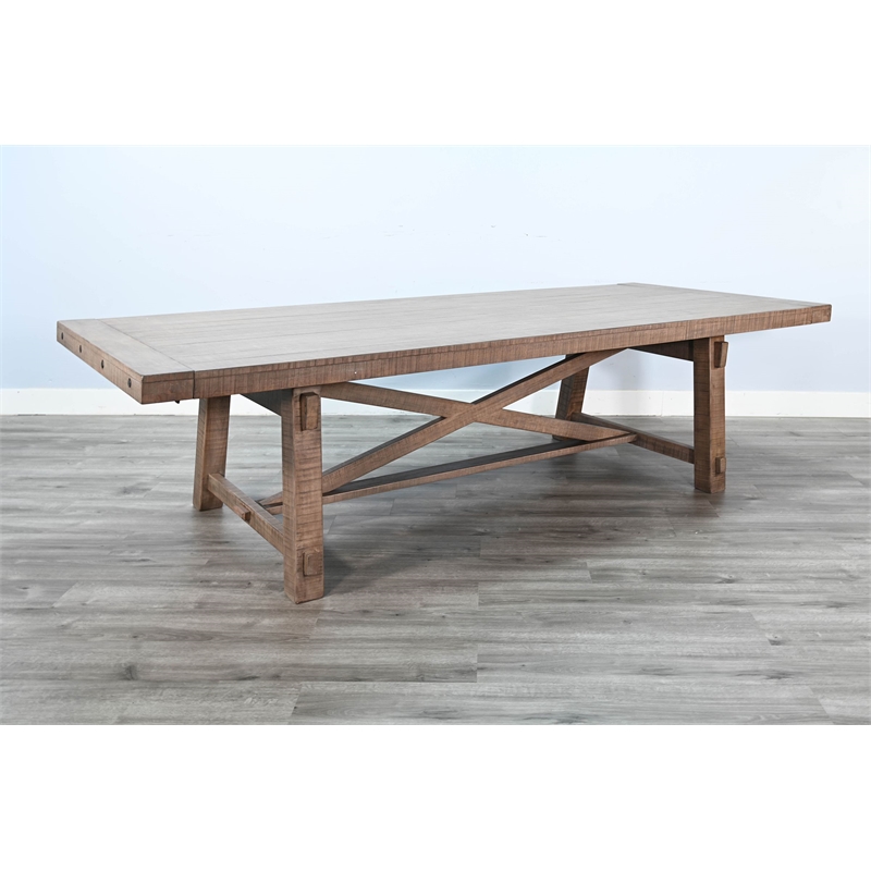 Pemberly Row Farmhouse 7-Piece Wood Extension Dining Set with Cross Base