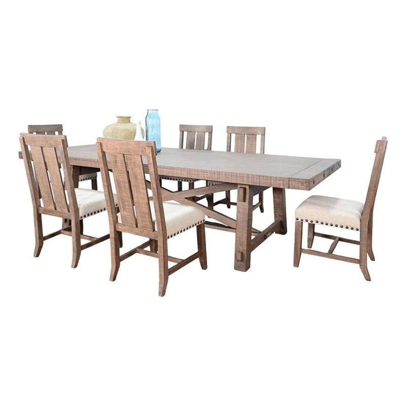 Pemberly Row Farmhouse 7-Piece Wood Extension Dining Set with Cross Base