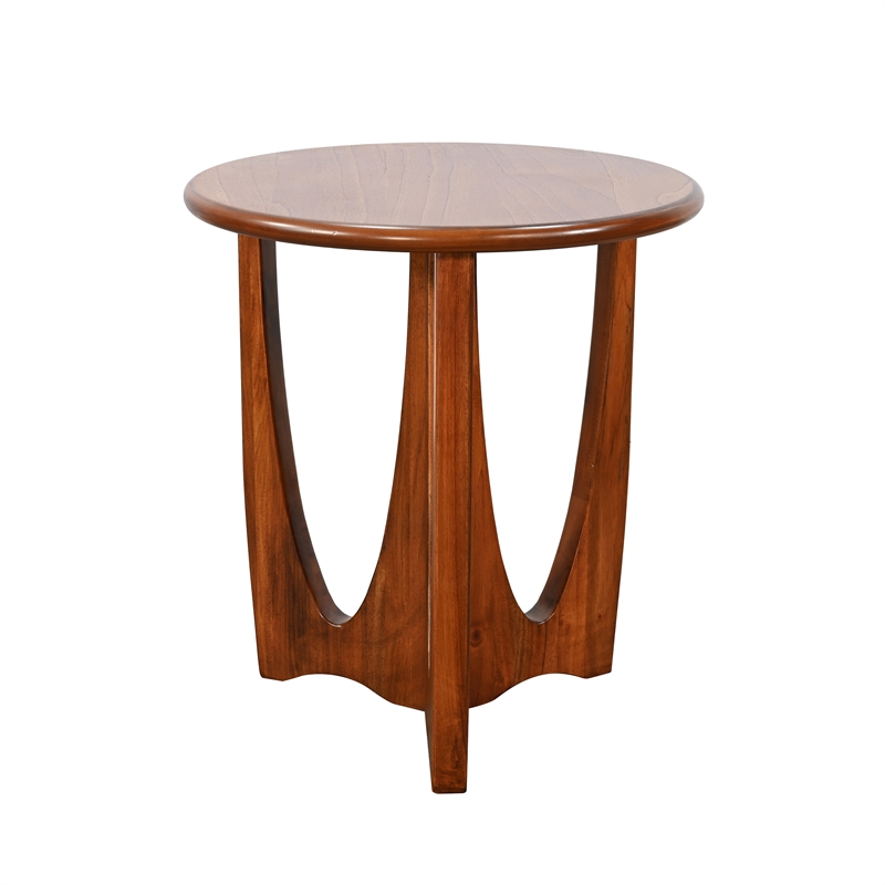 Pemberly Row Mid-Century Round Top End Table with U-Shaped Legs in Cinnamon