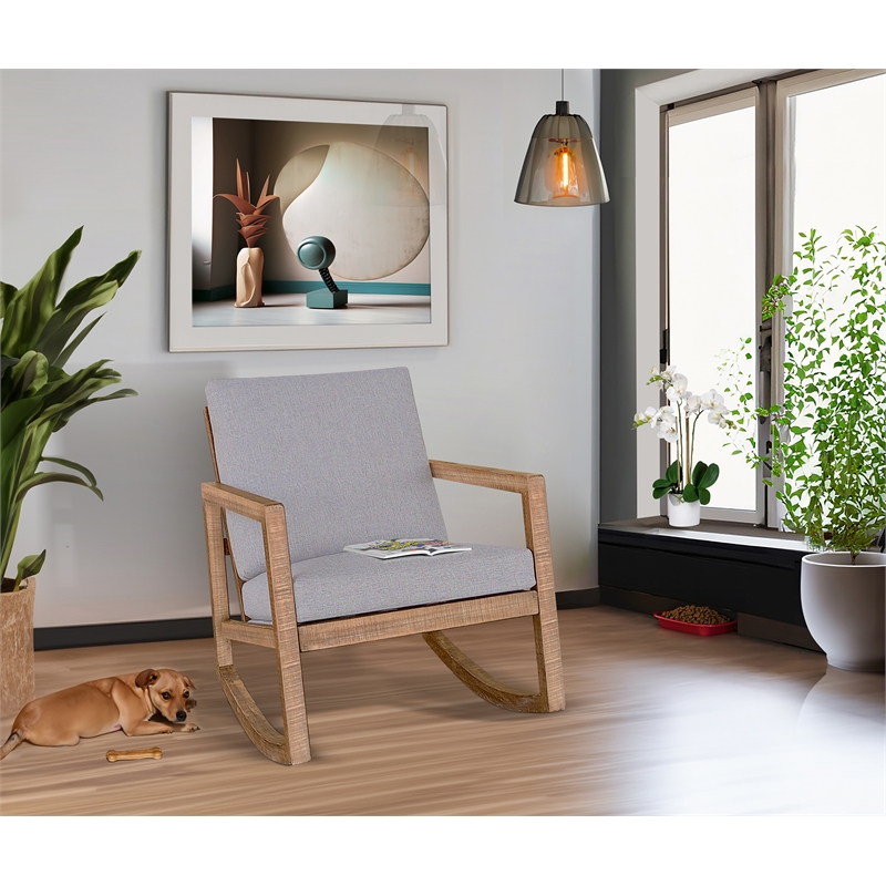 Pemberly Row Fabric Upholstered Rocking Chair with Wood Frame in Gray