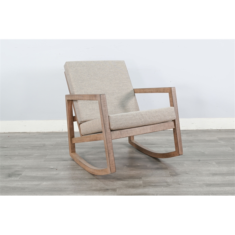 Pemberly Row Fabric Upholstered Rocking Chair with Wood Frame in Gray