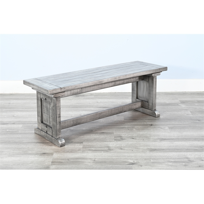 Pemberly Row Contemporary Solid Mahogany Wood Dining Bench in Gray