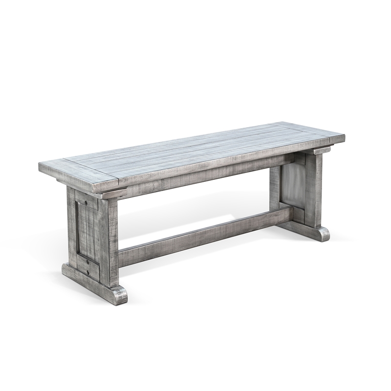 Pemberly Row Contemporary Solid Mahogany Wood Dining Bench in Gray