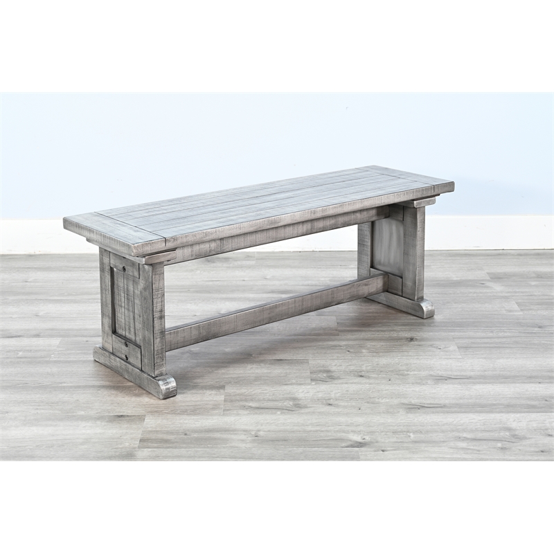 Pemberly Row Contemporary Solid Mahogany Wood Dining Bench in Gray