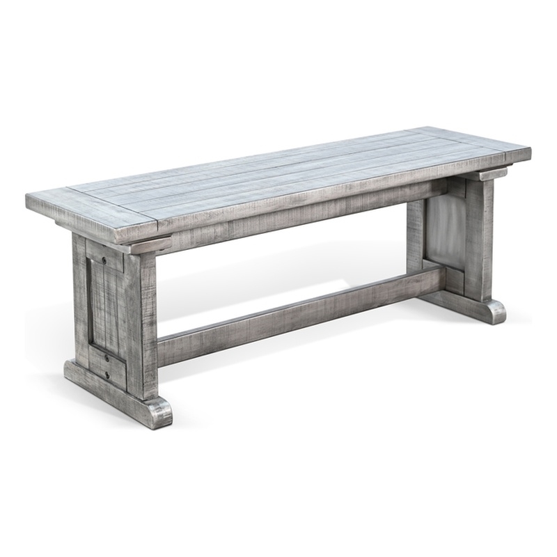 Pemberly Row Contemporary Solid Mahogany Wood Dining Bench in Gray