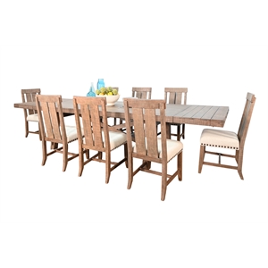 Pemberly Row 9Pc Wood Extension Dining Set with Cross-Base Table in Desert Rock