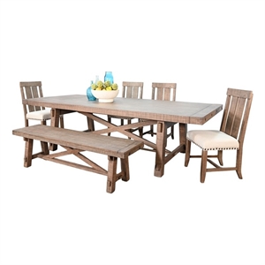 Pemberly Row 6-Piece Wood Extension Dining Set with Bench in Desert Rock