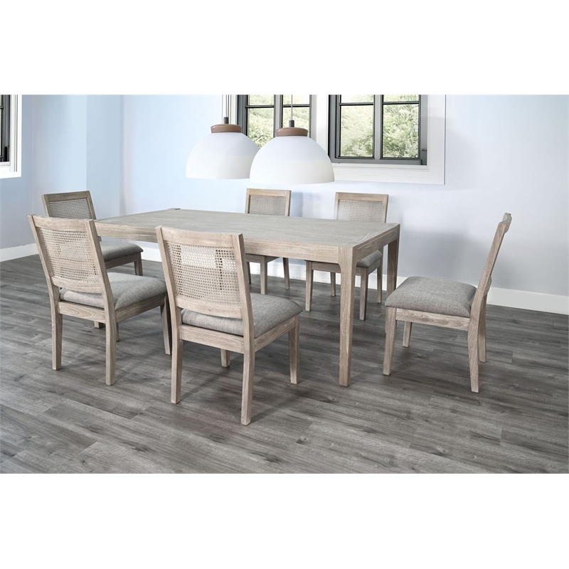 Pemberly Row 7Pc Wood Dining Set with Wire-Brushed Finish in Frost Gray & Wheat