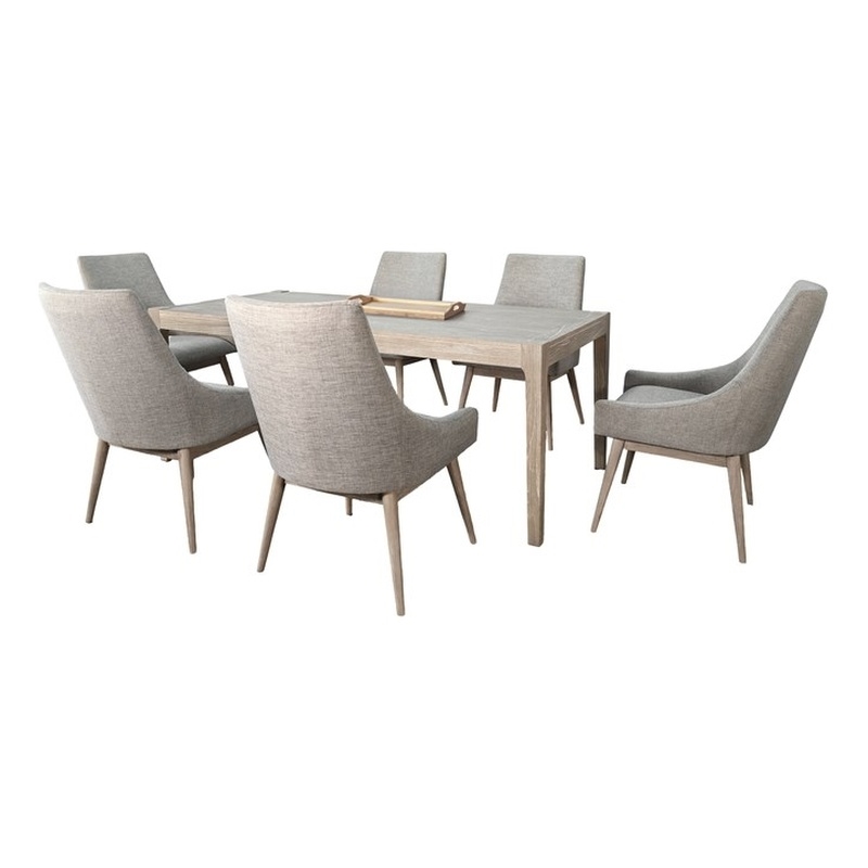 Pemberly Row 7Pc Wood Dining Set with Wire-Brushed Finish in Frost Gray & Wheat