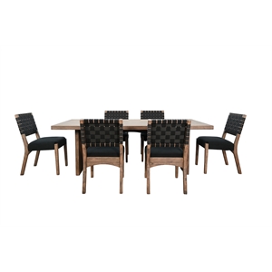 Pemberly Row 7-Piece Rectangular Dining Set with Arched Base in Black and Wood