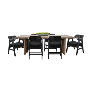Pemberly Row 7-Piece Rectangular Dining Set with Arched Base in Black and Wood
