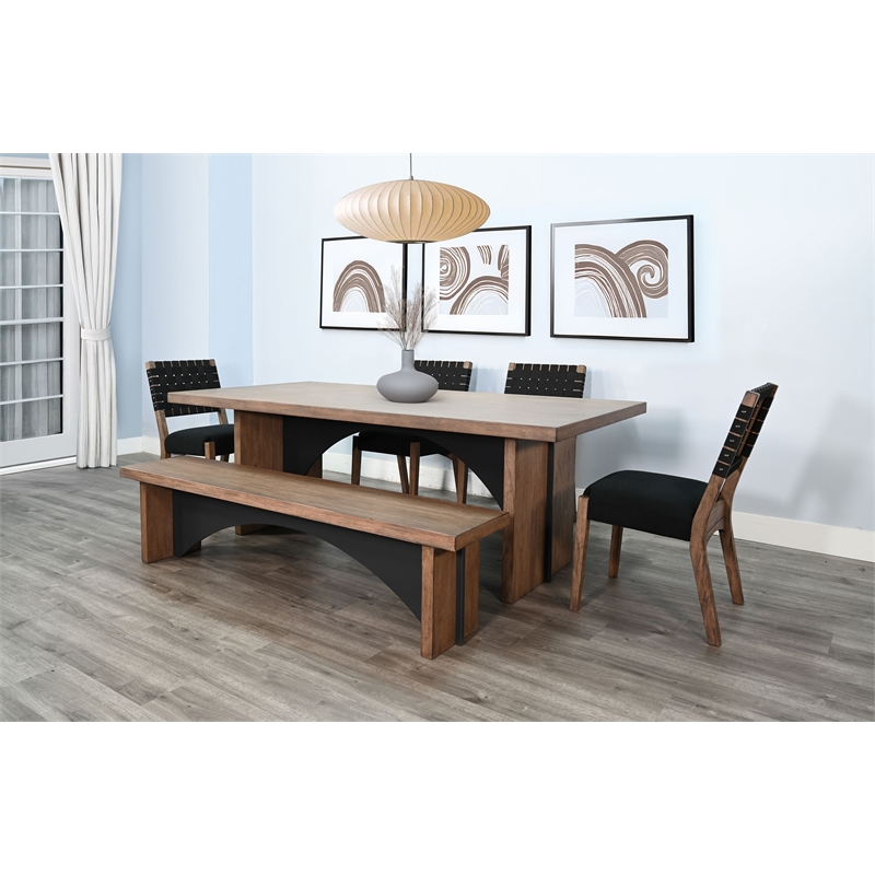 Pemberly Row 6Pc Dining Set with Arched Base and Bench in Black and Wood