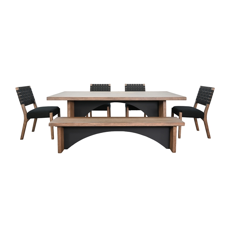 Pemberly Row 6Pc Dining Set with Arched Base and Bench in Black and Wood