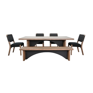 Pemberly Row 6Pc Dining Set with Arched Base and Bench in Black and Wood