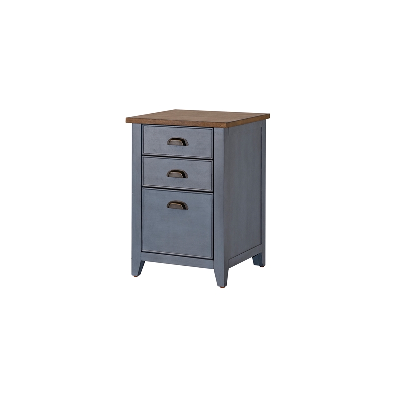 Pemberly Row Farmhouse 3-Drawer Wood File Cabinet in Dusty Blue Fully Assembled