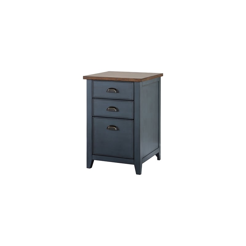 Pemberly Row Farmhouse 3-Drawer Wood File Cabinet in Dusty Blue Fully Assembled
