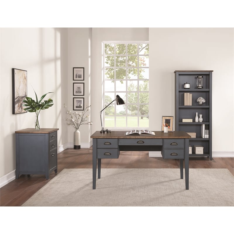 Pemberly Row Farmhouse 3-Drawer Wood File Cabinet in Dusty Blue Fully Assembled