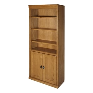 Pemberly Row Wood Bookcase with Lower Doors and Adjustable Shelves in Natural