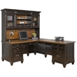 Pemberly Row Wood Office Hutch with Wire Mesh Doors and Touch Lighting in Black